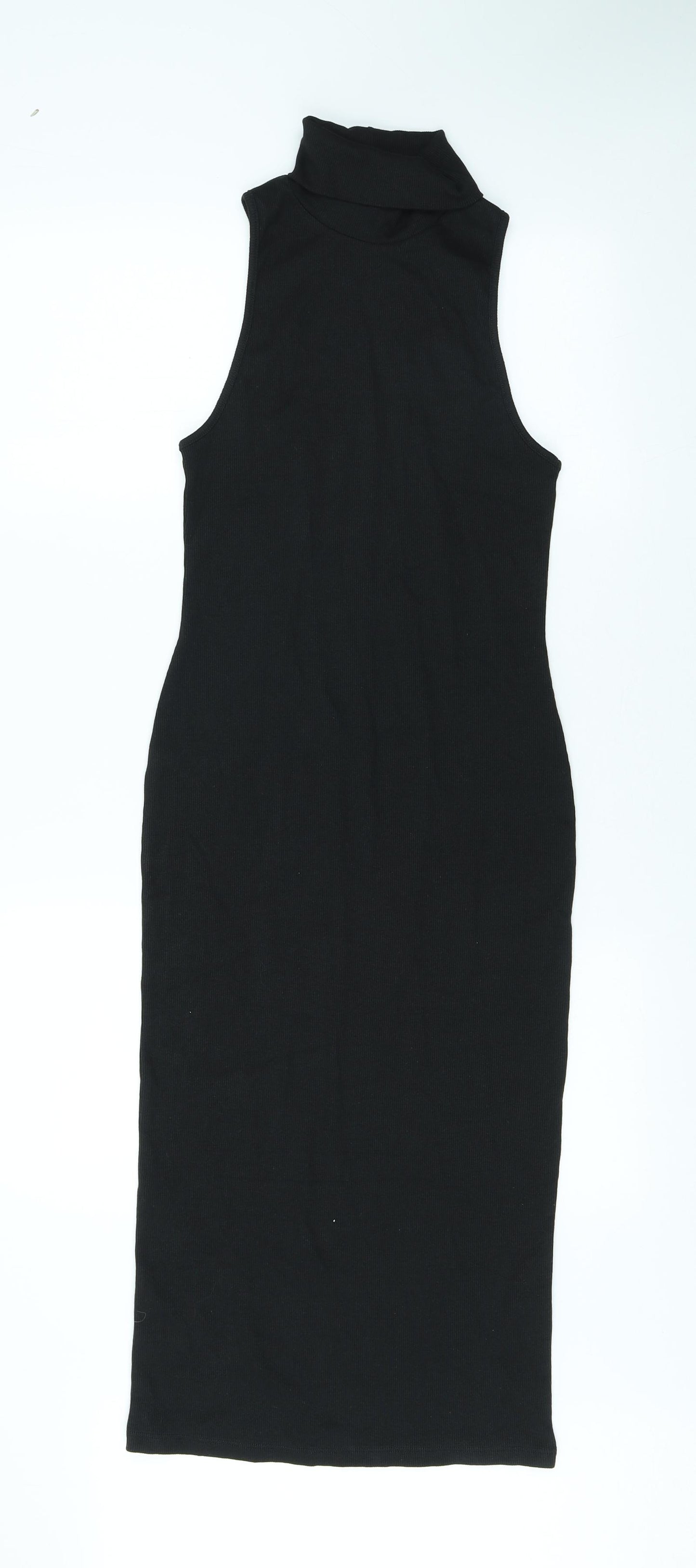 Zara Womens Black Cotton Bodycon Size M Roll Neck Pullover