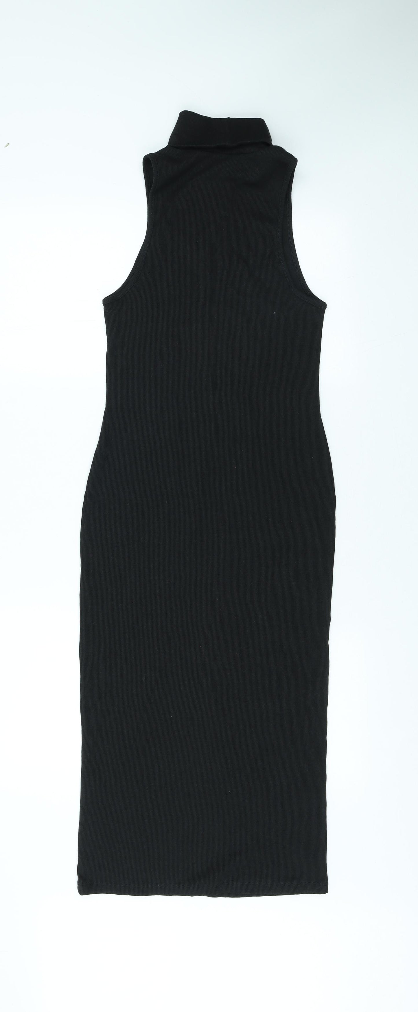 Zara Womens Black Cotton Bodycon Size M Roll Neck Pullover