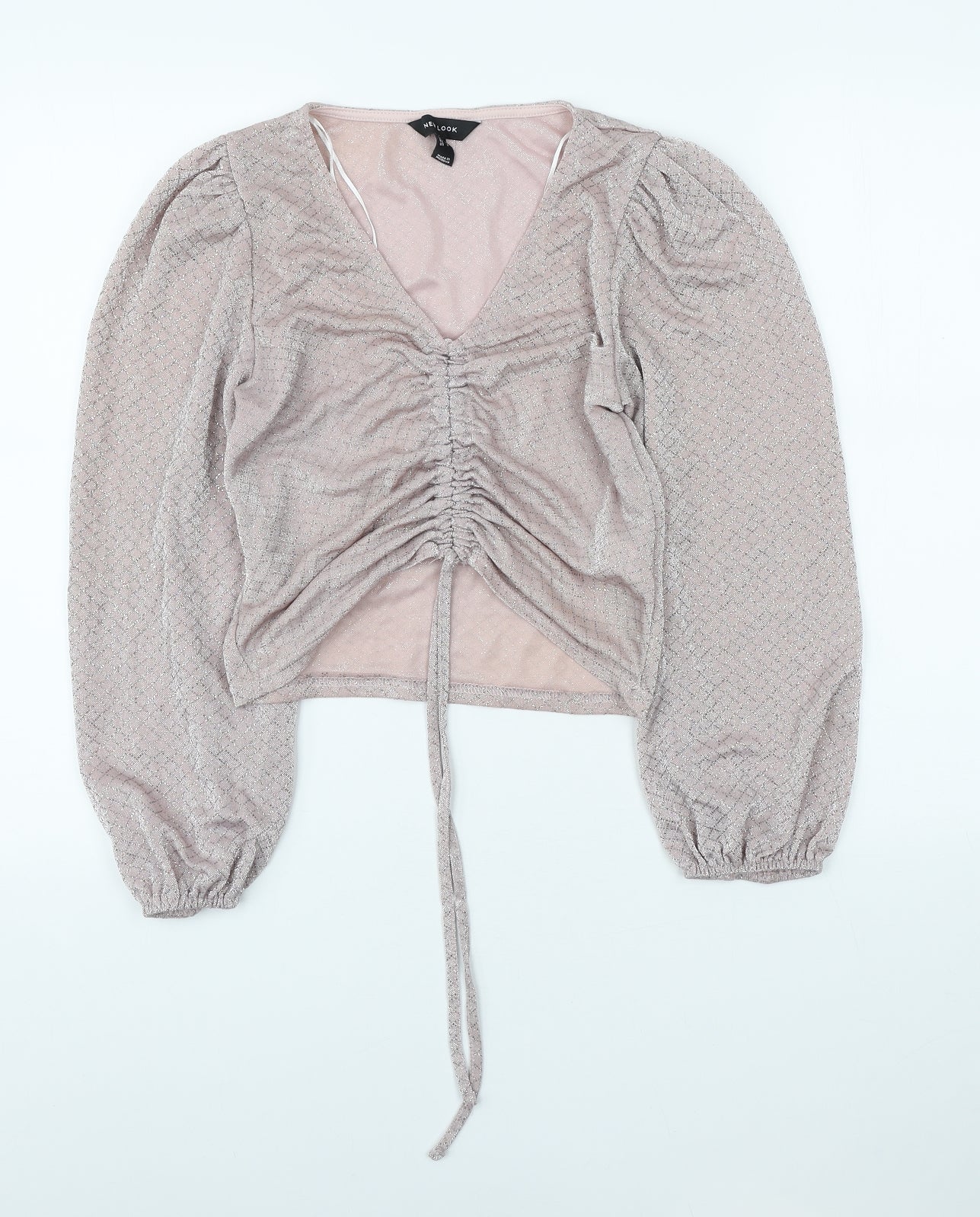 New Look Womens Pink Nylon Basic Blouse Size 12 Scoop Neck - Ruched