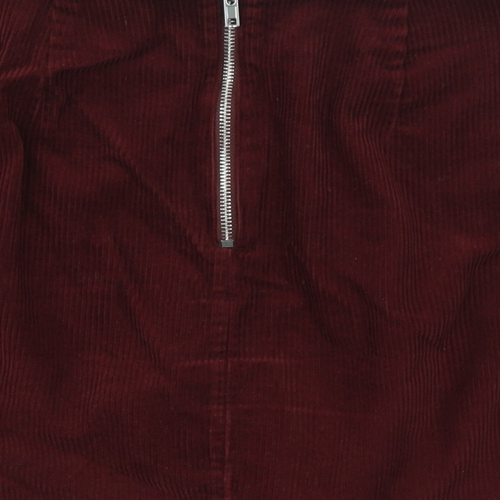 New Look Womens Red Cotton Straight & Pencil Skirt Size 10 Zip