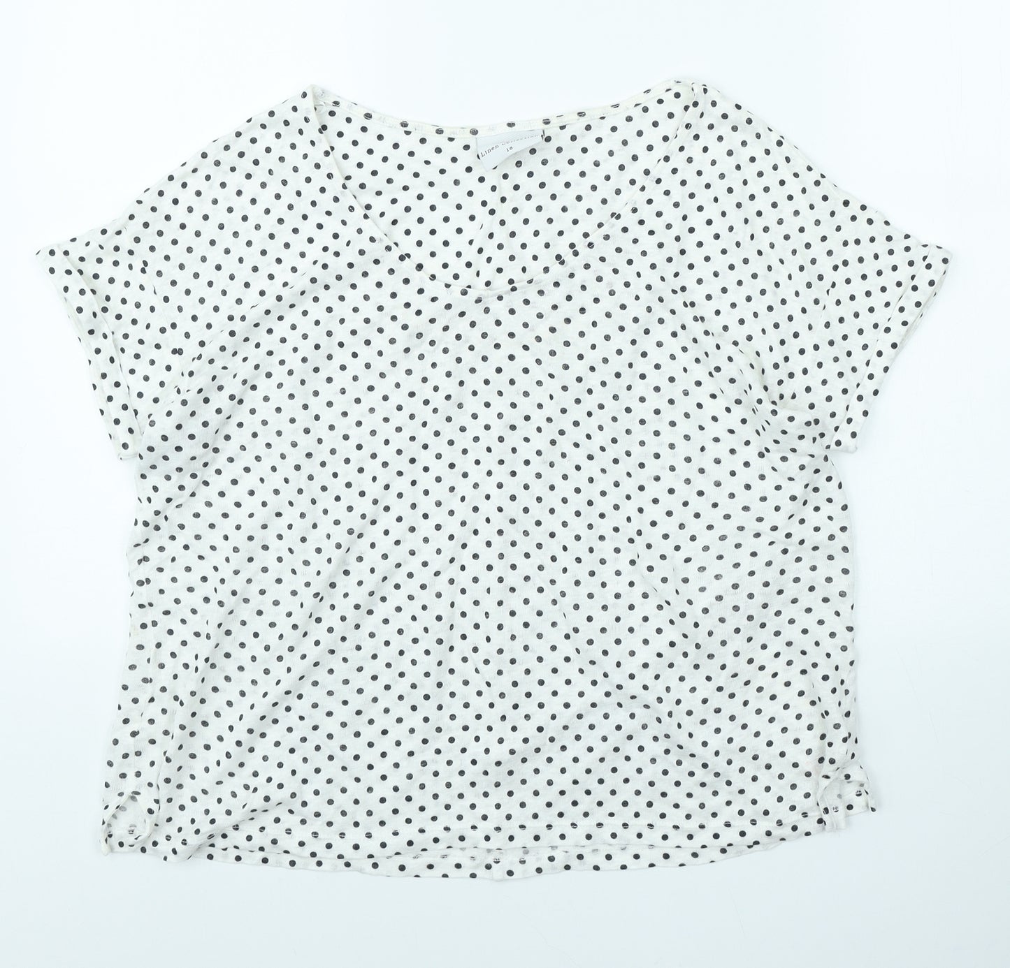 NEXT Womens White Polka Dot Linen Basic T-Shirt Size 18 Scoop Neck