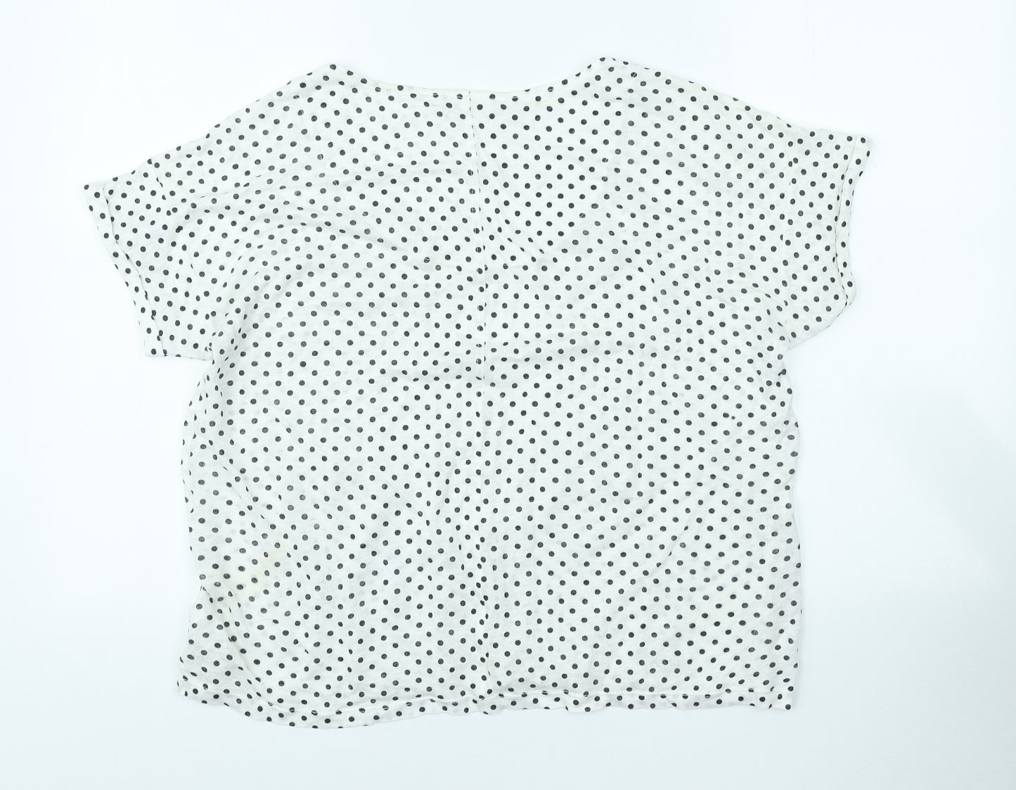 NEXT Womens White Polka Dot Linen Basic T-Shirt Size 18 Scoop Neck