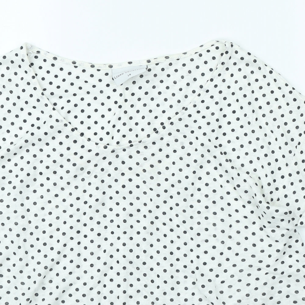 NEXT Womens White Polka Dot Linen Basic T-Shirt Size 18 Scoop Neck