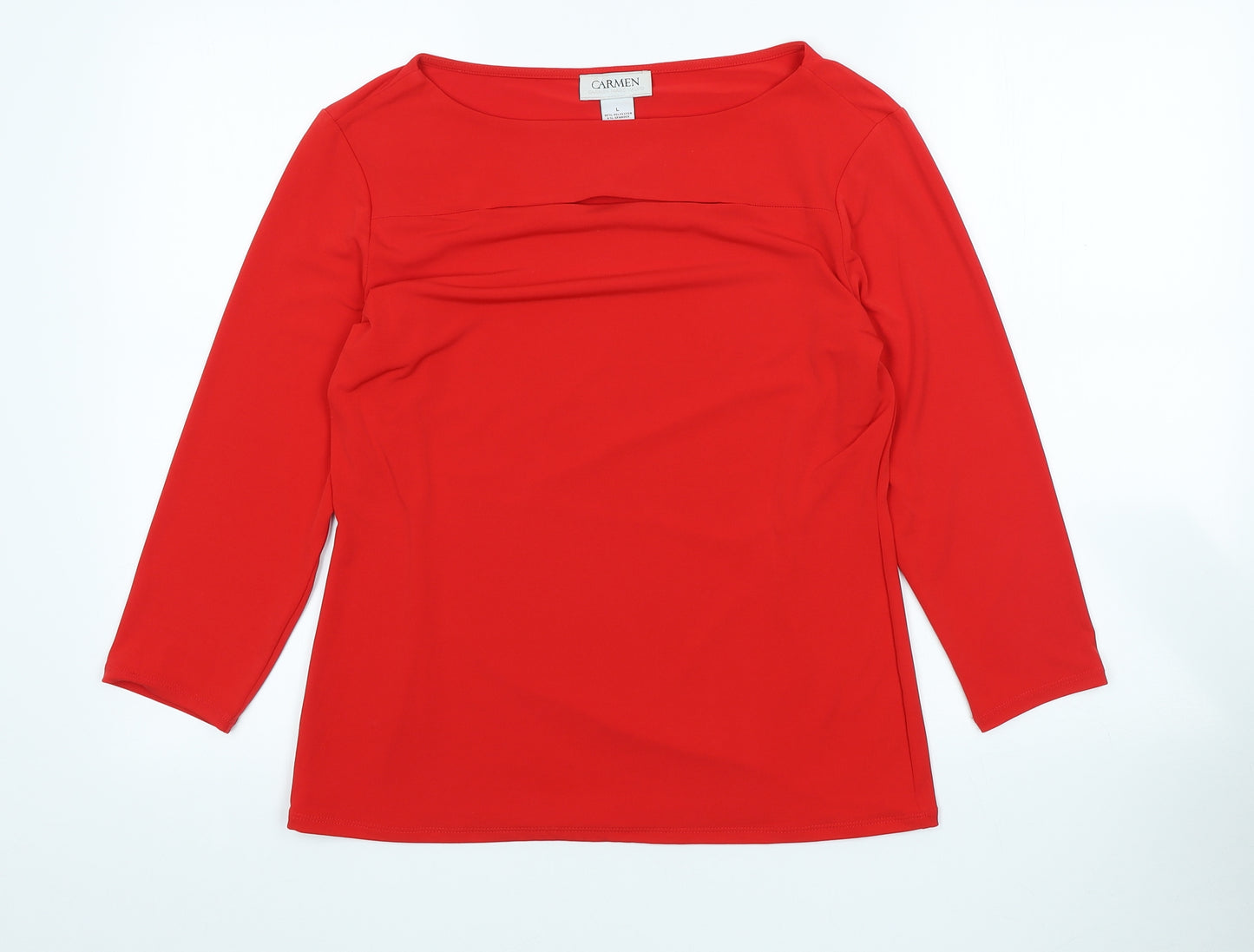 Carmen Womens Red Polyester Basic T-Shirt Size L Scoop Neck