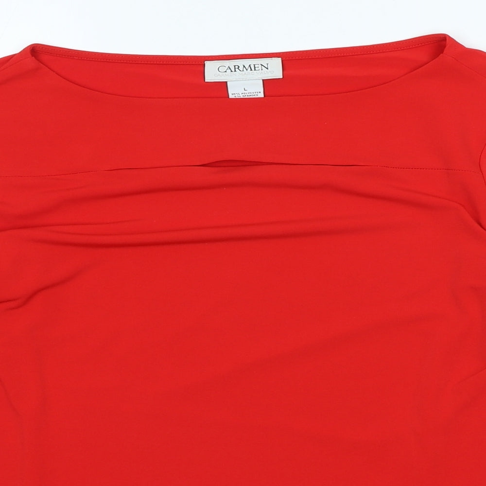 Carmen Womens Red Polyester Basic T-Shirt Size L Scoop Neck