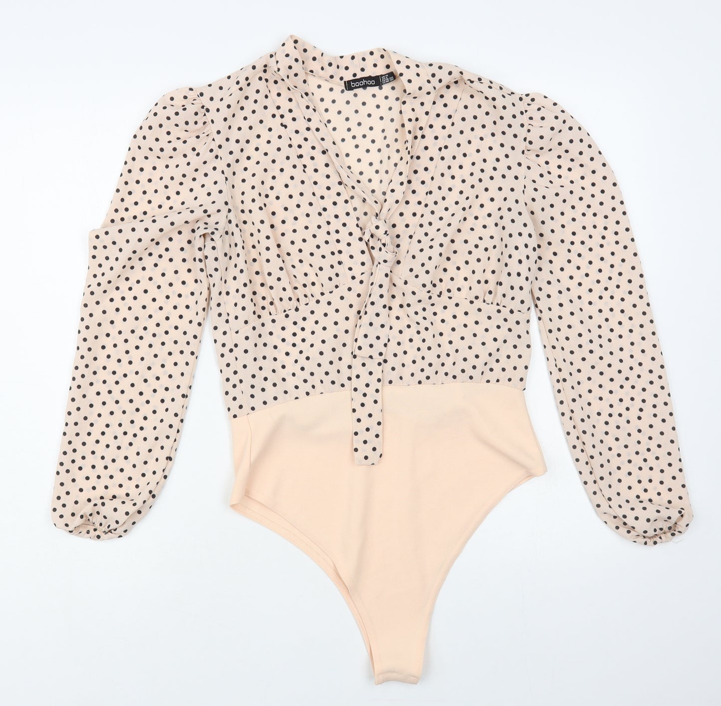 Boohoo Womens Pink Polka Dot Polyester Bodysuit One-Piece Size 10 Snap