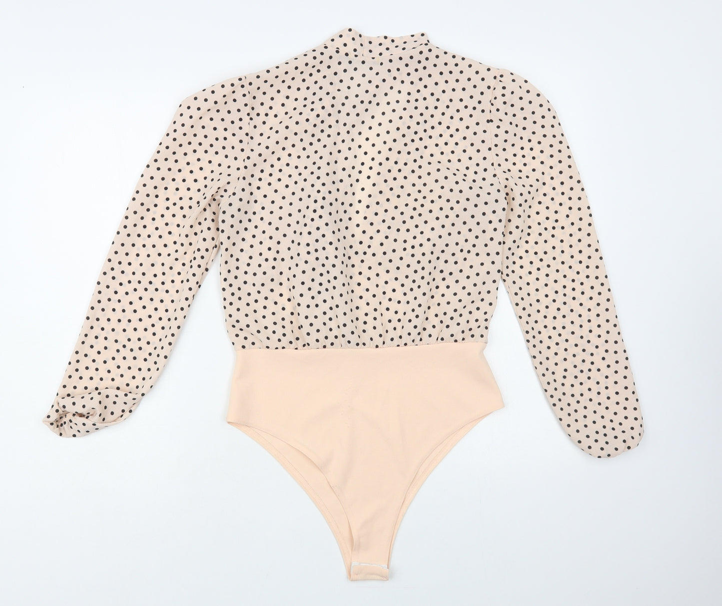 Boohoo Womens Pink Polka Dot Polyester Bodysuit One-Piece Size 10 Snap