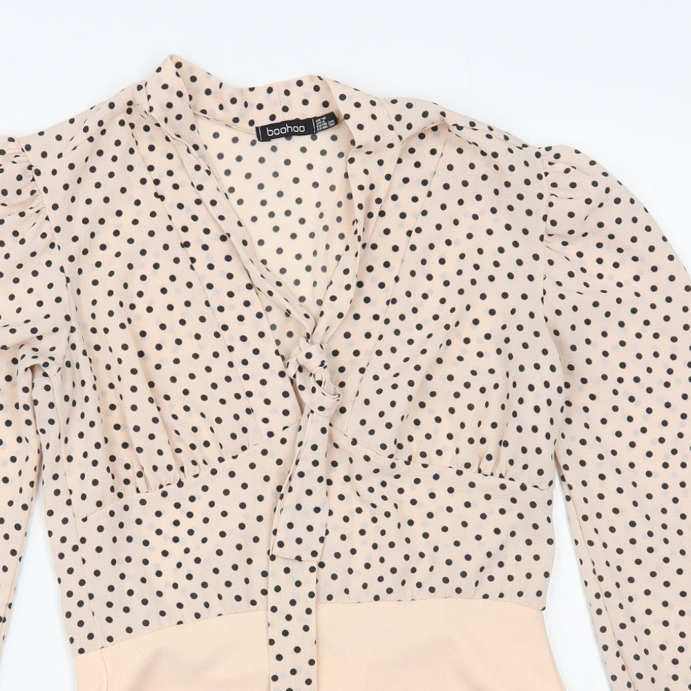 Boohoo Womens Pink Polka Dot Polyester Bodysuit One-Piece Size 10 Snap