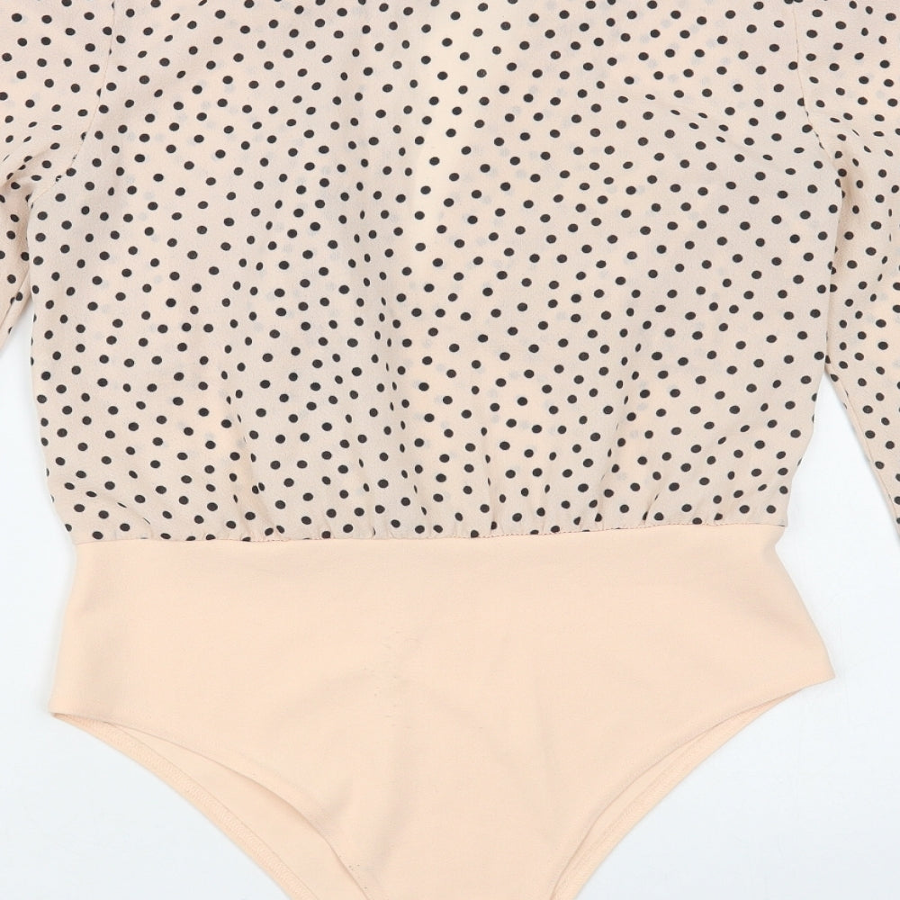 Boohoo Womens Pink Polka Dot Polyester Bodysuit One-Piece Size 10 Snap
