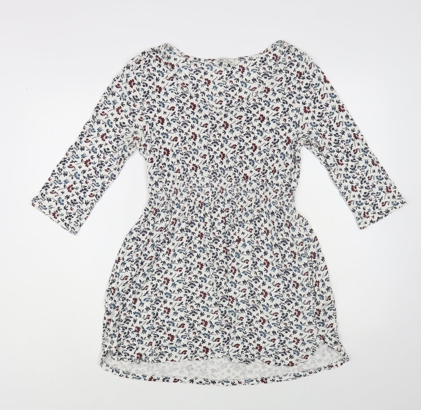 Fat Face Womens White Floral Viscose Fit & Flare Size 12 V-Neck Pullover