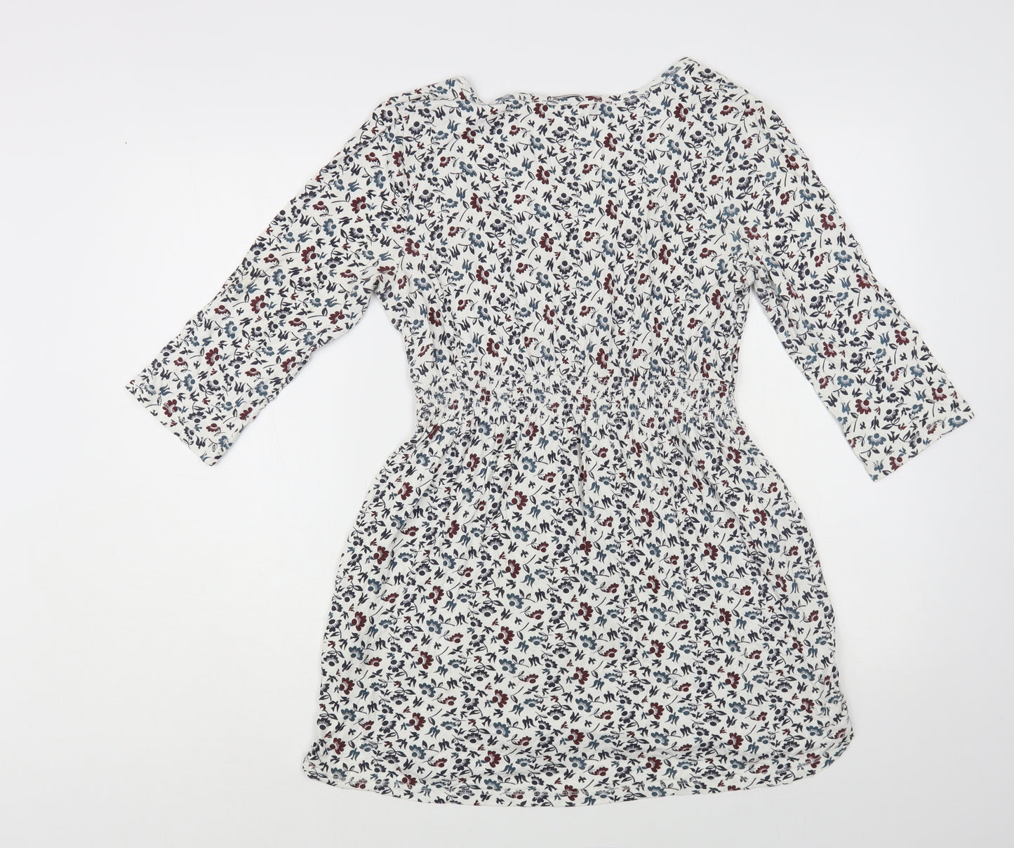 Fat Face Womens White Floral Viscose Fit & Flare Size 12 V-Neck Pullover