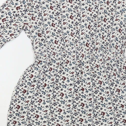 Fat Face Womens White Floral Viscose Fit & Flare Size 12 V-Neck Pullover