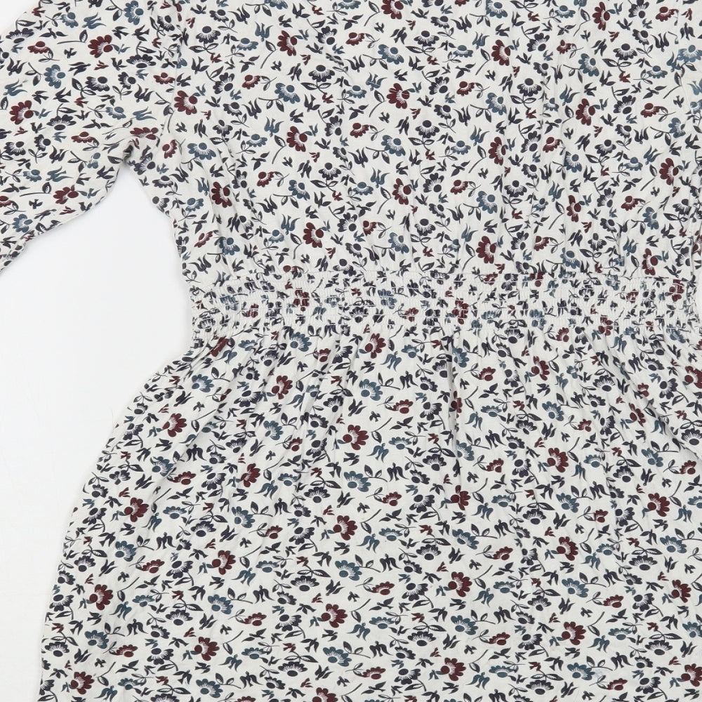 Fat Face Womens White Floral Viscose Fit & Flare Size 12 V-Neck Pullover