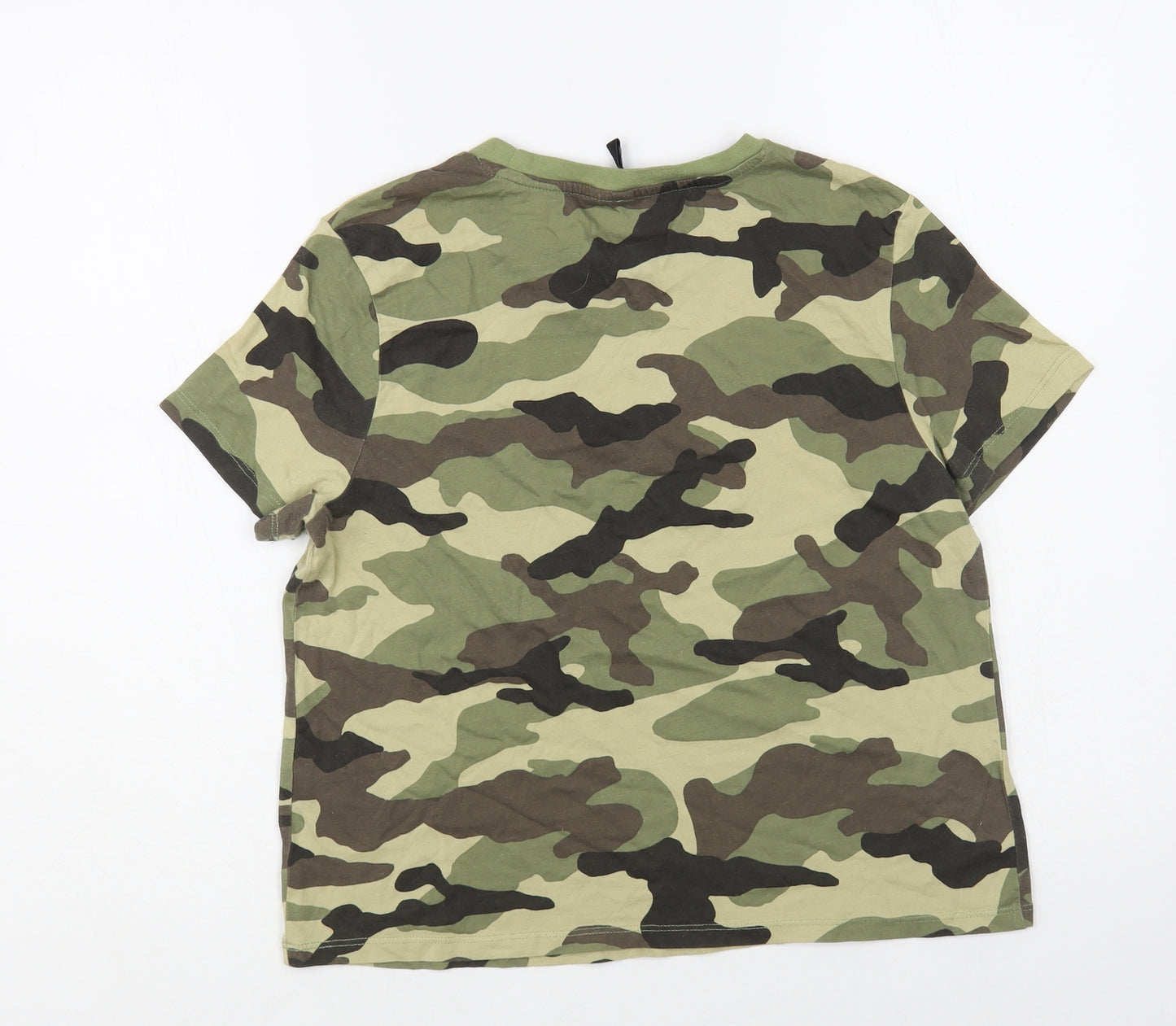 H&M Womens Green Camouflage Cotton Basic T-Shirt Size M Crew Neck