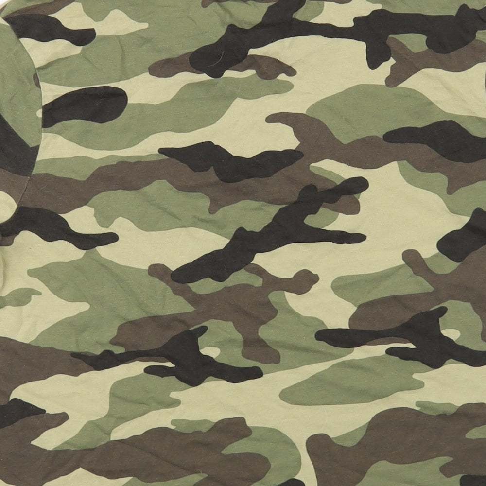 H&M Womens Green Camouflage Cotton Basic T-Shirt Size M Crew Neck
