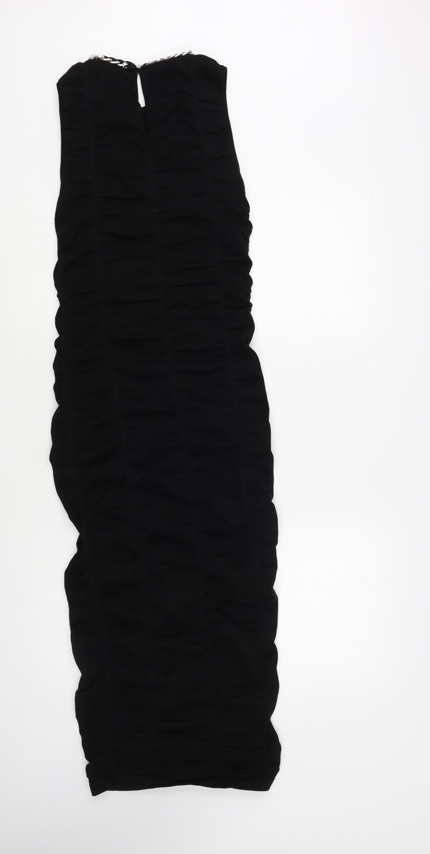Zara Womens Black Viscose Bodycon Size XS Round Neck Button - Embellished Neckline