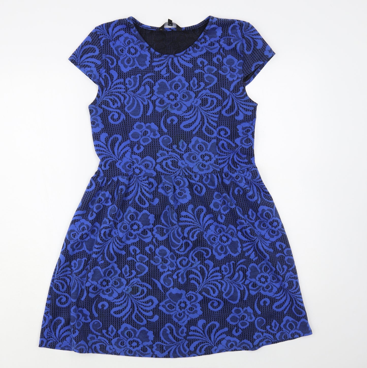 Candy Couture Girls Blue Floral Polyester Fit & Flare Size 16 Years Round Neck Pullover