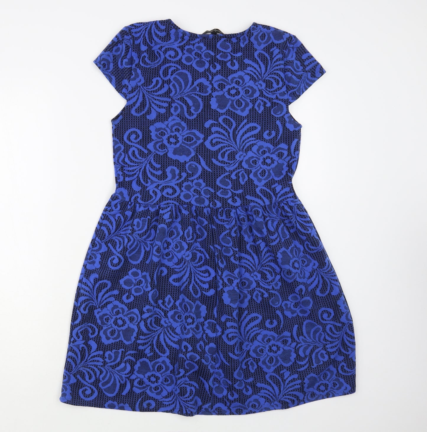 Candy Couture Girls Blue Floral Polyester Fit & Flare Size 16 Years Round Neck Pullover