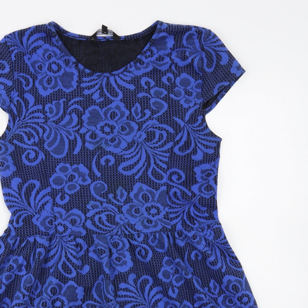 Candy Couture Girls Blue Floral Polyester Fit & Flare Size 16 Years Round Neck Pullover
