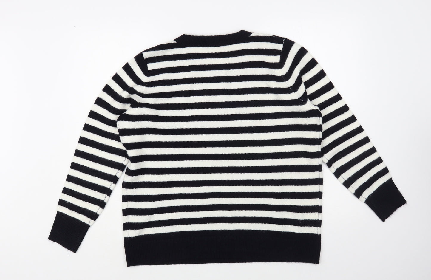 TU Womens Black Boat Neck Striped Acrylic Pullover Jumper Size 18