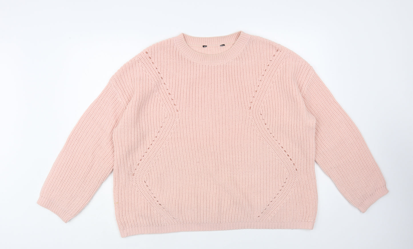 Peacocks Womens Pink Crew Neck Acrylic Pullover Jumper Size L