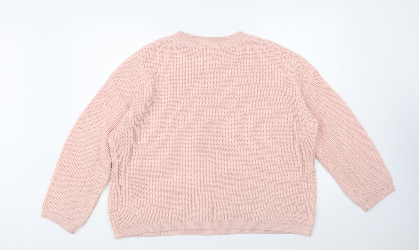 Peacocks Womens Pink Crew Neck Acrylic Pullover Jumper Size L