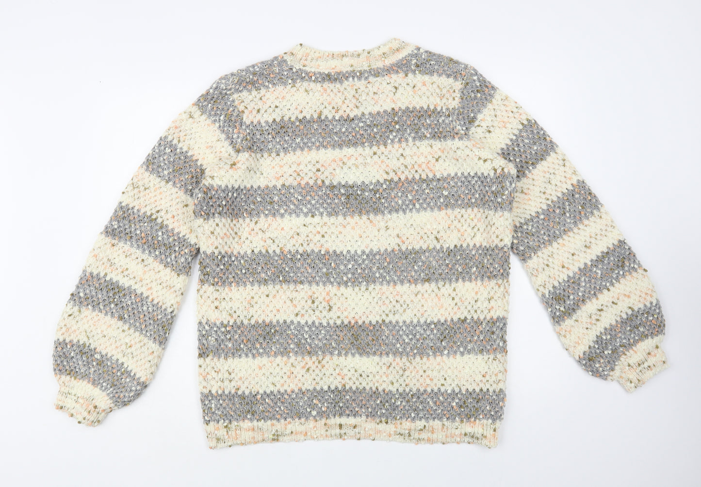 Papaya Womens Beige Crew Neck Striped Polyester Pullover Jumper Size L