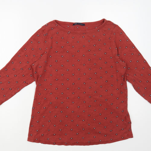 Marks and Spencer Womens Red Floral Cotton Basic T-Shirt Size 16 Boat Neck
