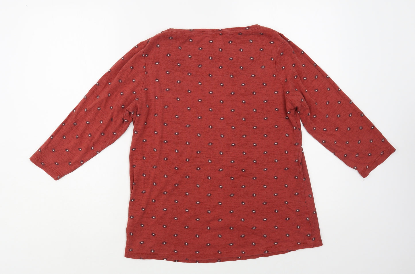 Marks and Spencer Womens Red Floral Cotton Basic T-Shirt Size 16 Boat Neck