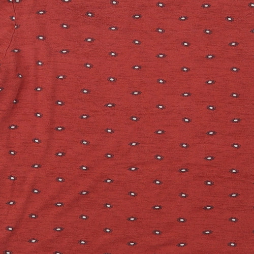 Marks and Spencer Womens Red Floral Cotton Basic T-Shirt Size 16 Boat Neck