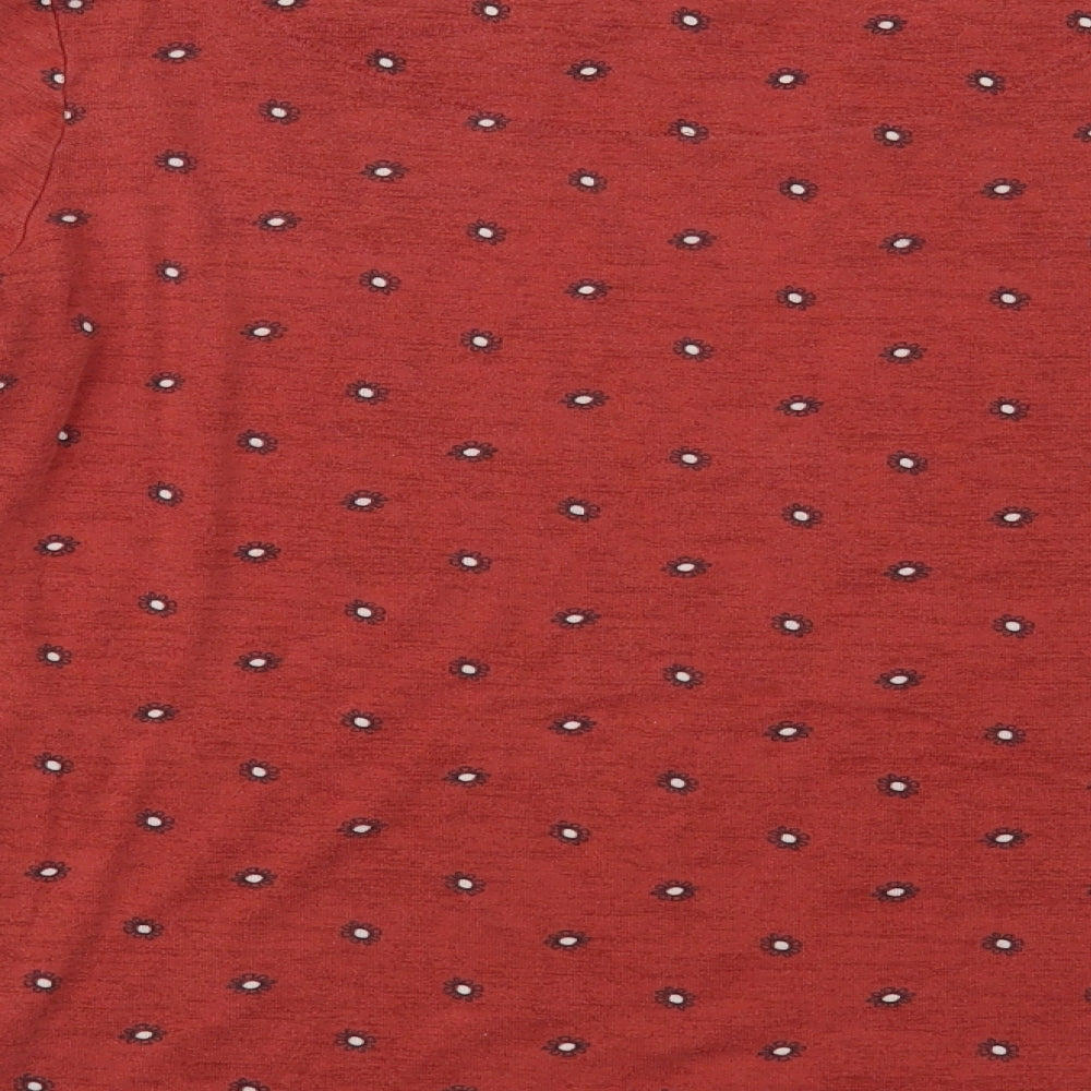 Marks and Spencer Womens Red Floral Cotton Basic T-Shirt Size 16 Boat Neck
