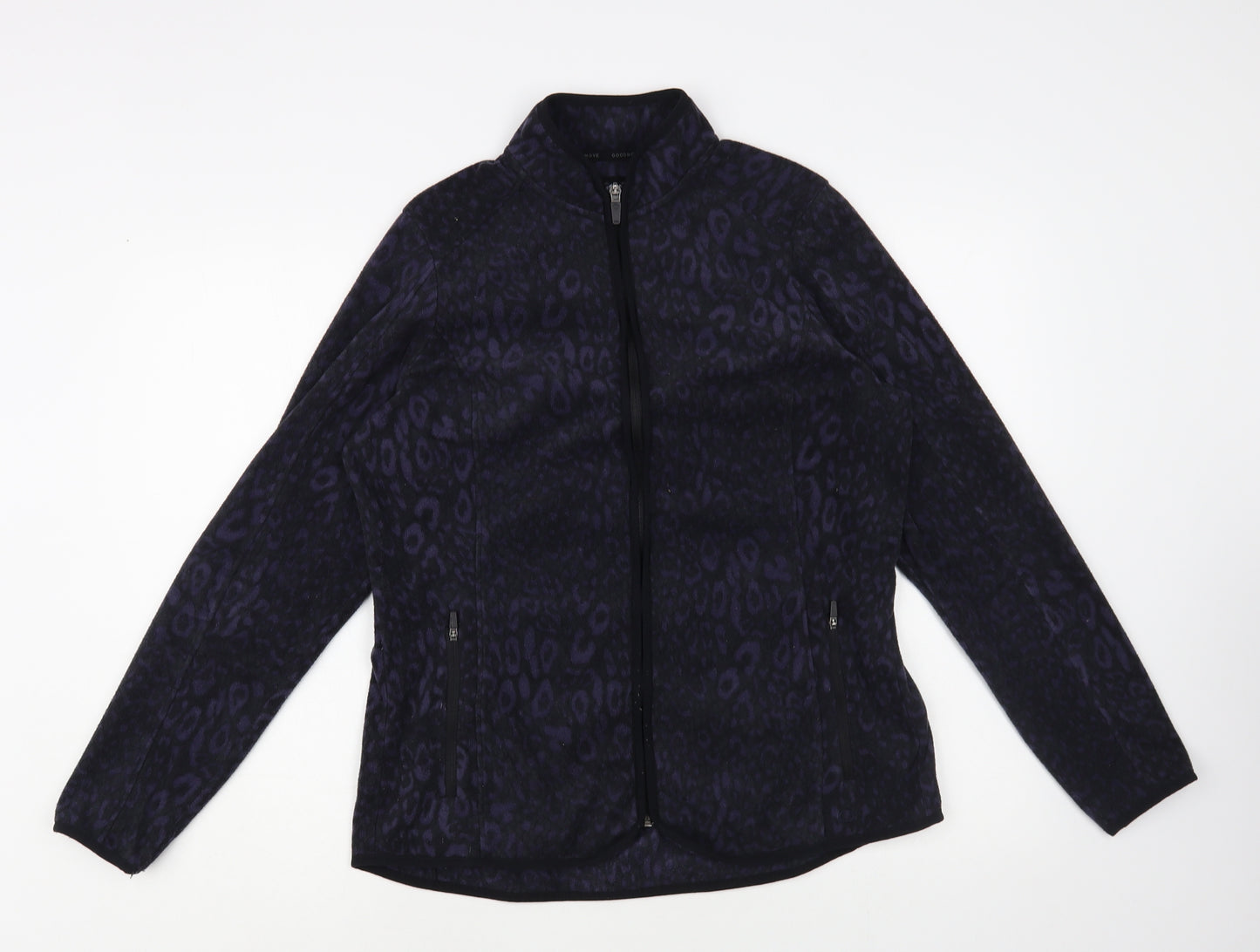 Marks and Spencer Womens Black Animal Print Polyester Full Zip Sweatshirt Size 14 Zip