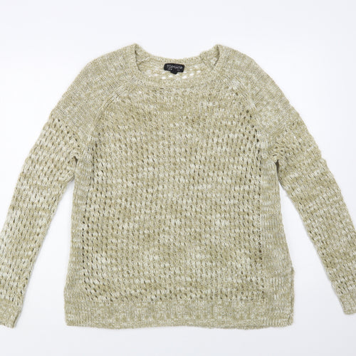 Topshop Womens Beige Boat Neck Acrylic Pullover Jumper Size 10