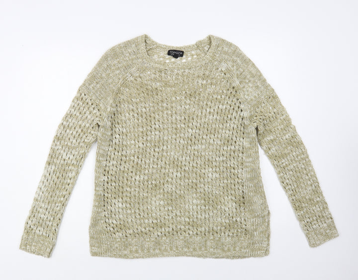 Topshop Womens Beige Boat Neck Acrylic Pullover Jumper Size 10