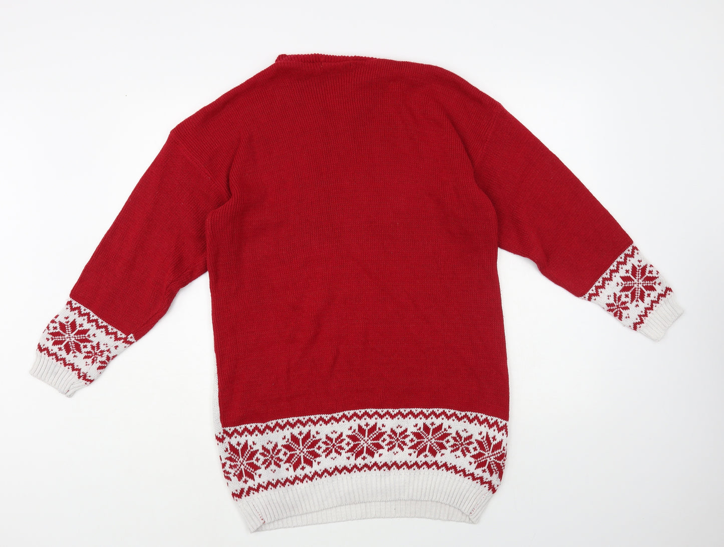 Rumours Womens Red Crew Neck Fair Isle Acrylic Tunic Jumper Size M - Rudolph Christmas