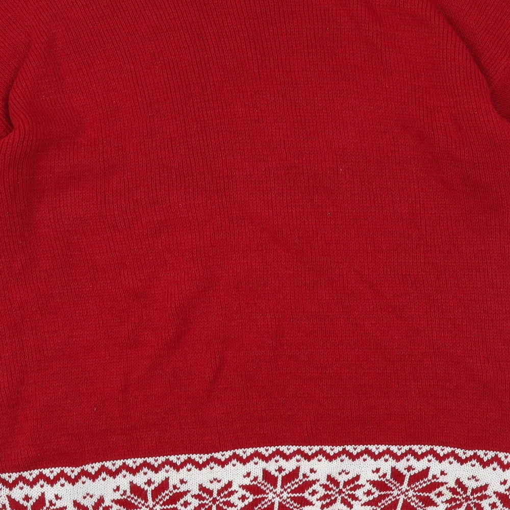 Rumours Womens Red Crew Neck Fair Isle Acrylic Tunic Jumper Size M - Rudolph Christmas