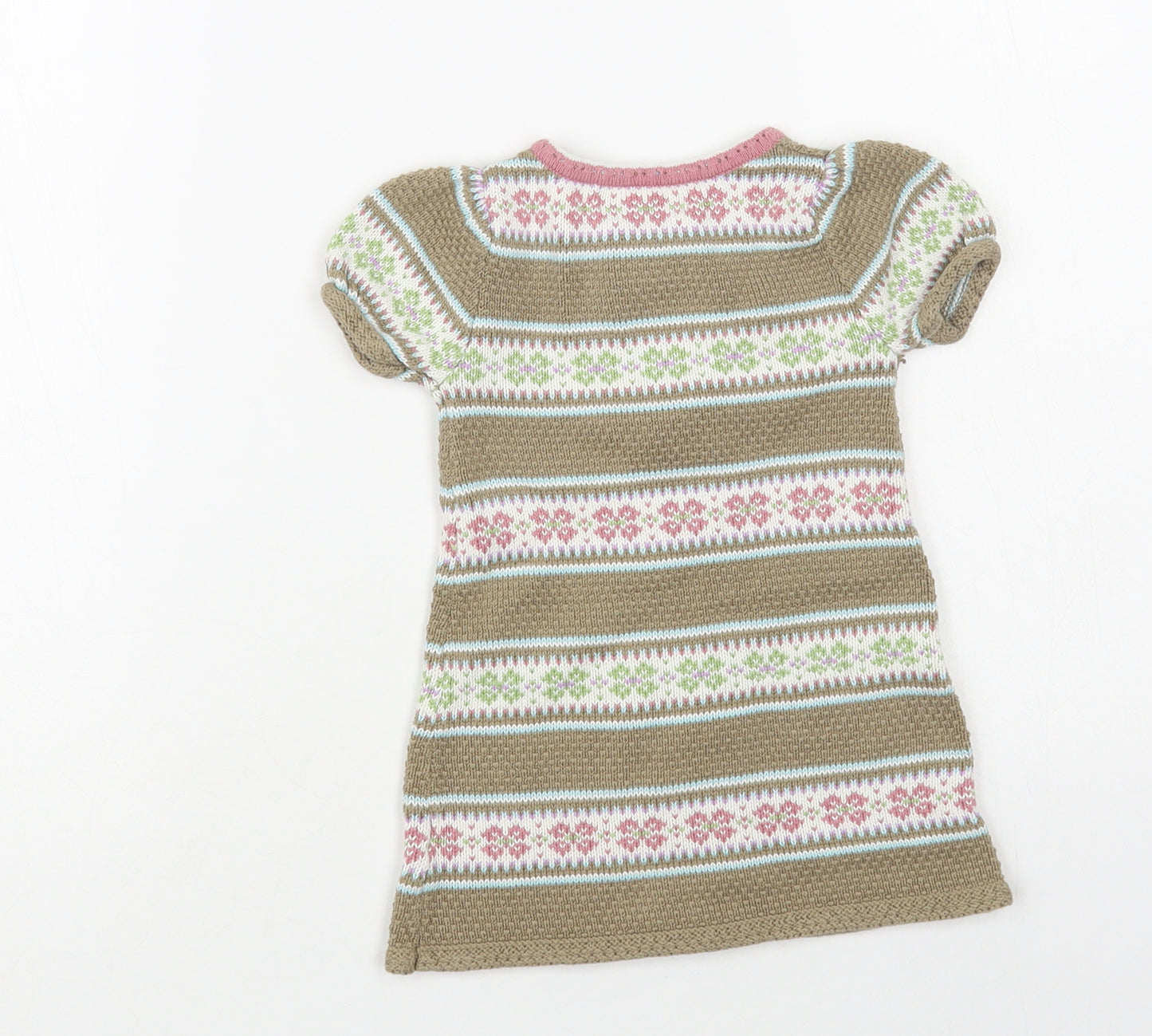Maggie & Zoe Baby Green Fair Isle Cotton Jumper Dress Size 12 Months Crew Neck Button