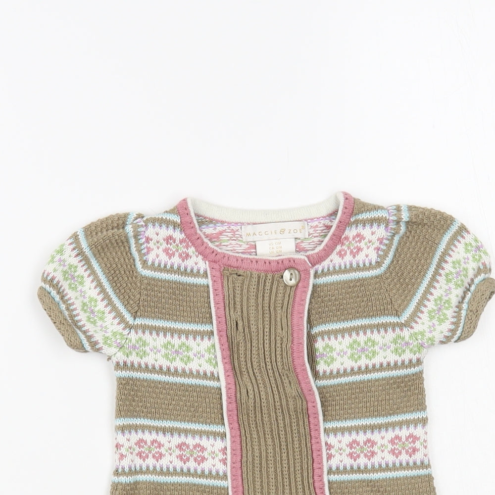 Maggie & Zoe Baby Green Fair Isle Cotton Jumper Dress Size 12 Months Crew Neck Button