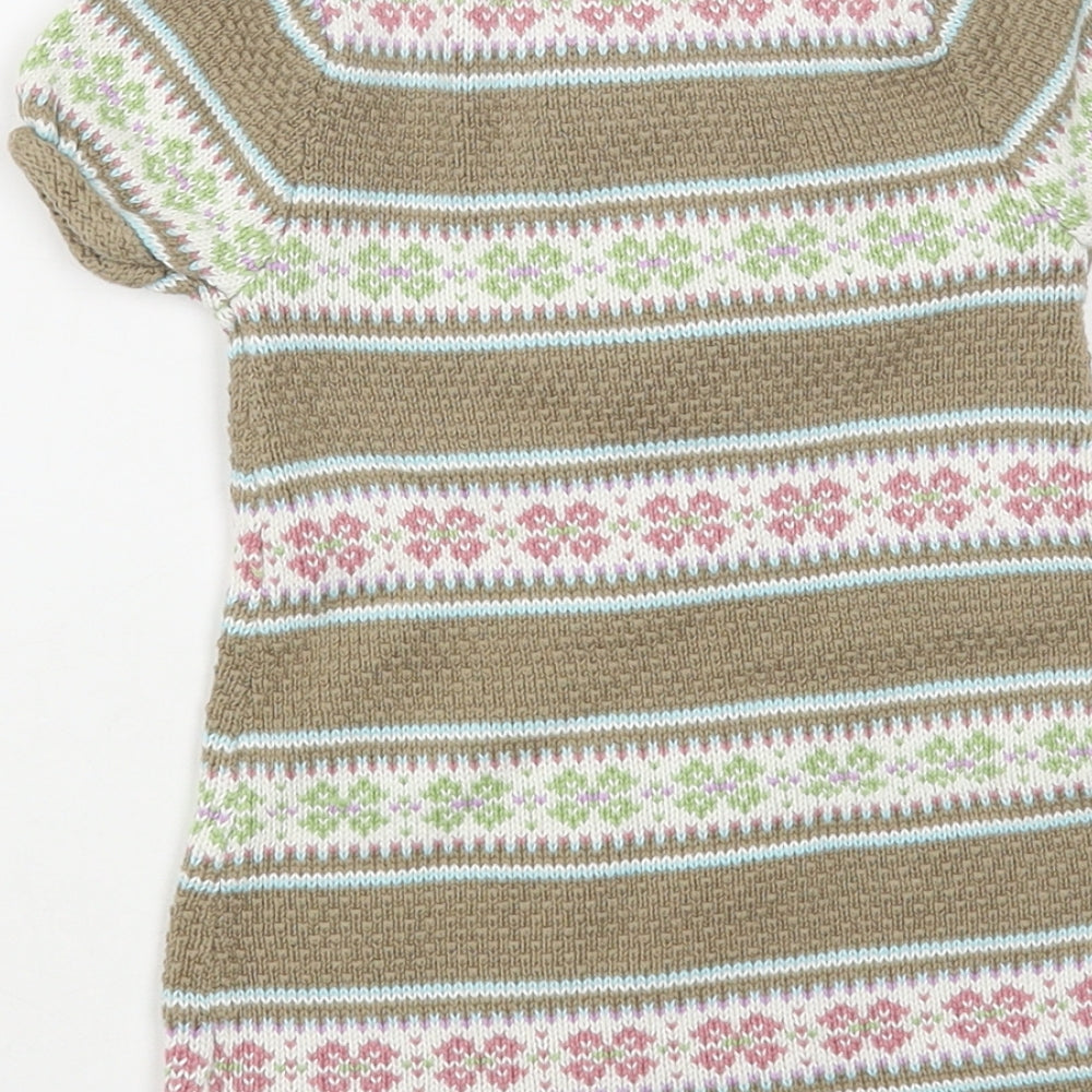 Maggie & Zoe Baby Green Fair Isle Cotton Jumper Dress Size 12 Months Crew Neck Button