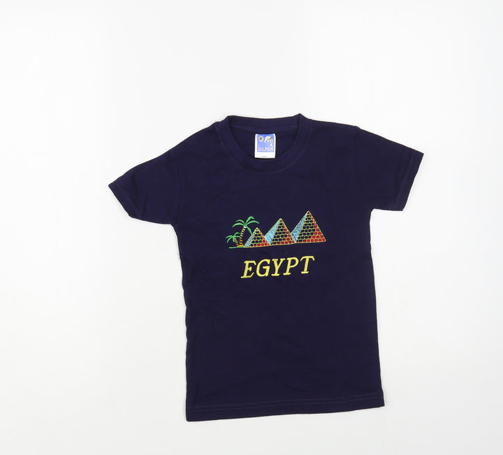 Dolphin Boys Blue Cotton Pullover T-Shirt Size 7-8 Years Crew Neck Pullover - Egypt