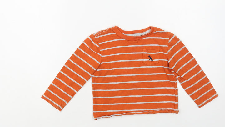 Little Me Boys Orange Striped Cotton Pullover T-Shirt Size 3 Years Crew Neck Pullover