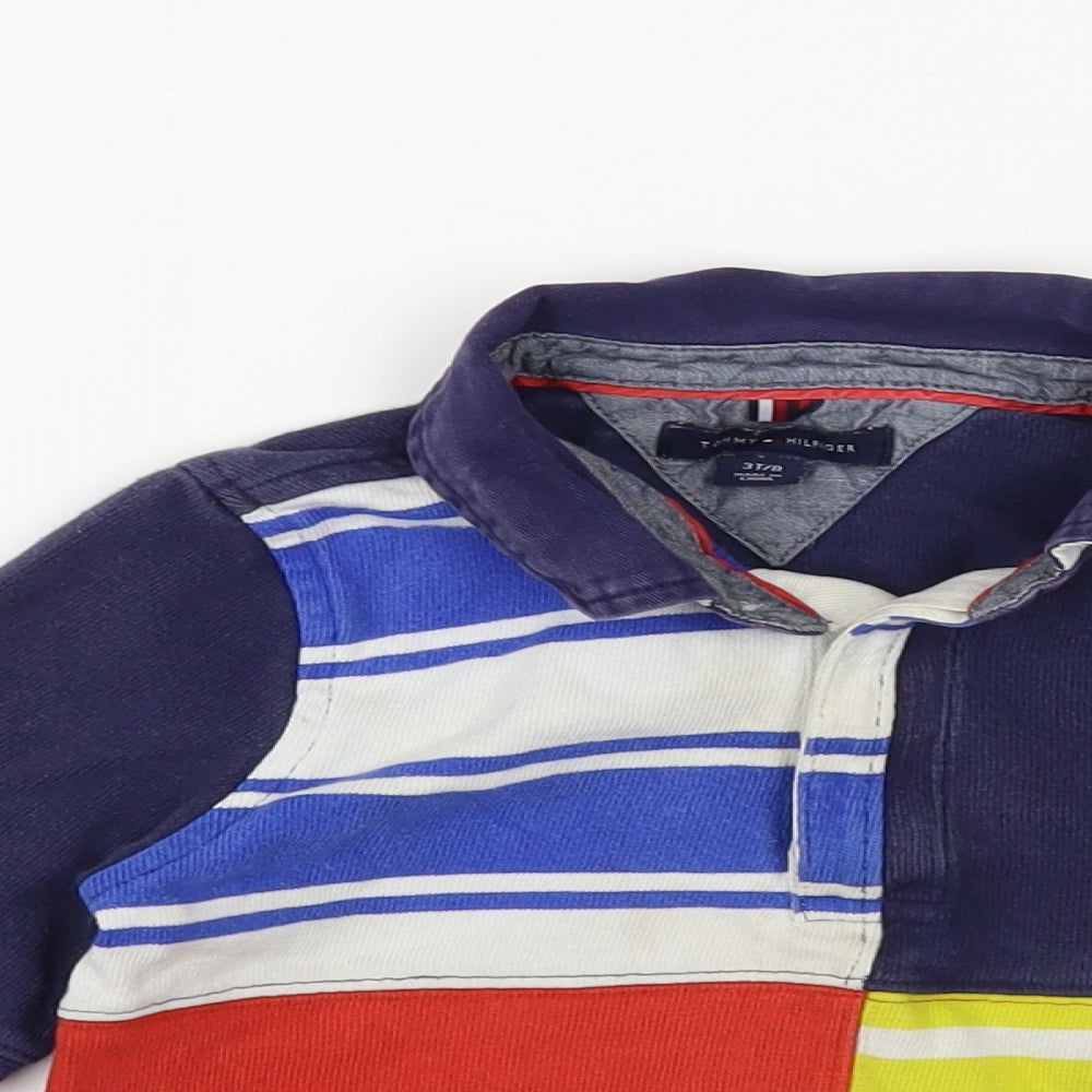 Tommy Hilfiger Boys Multicoloured Striped Cotton Pullover Polo Size 3 Years Collared Button
