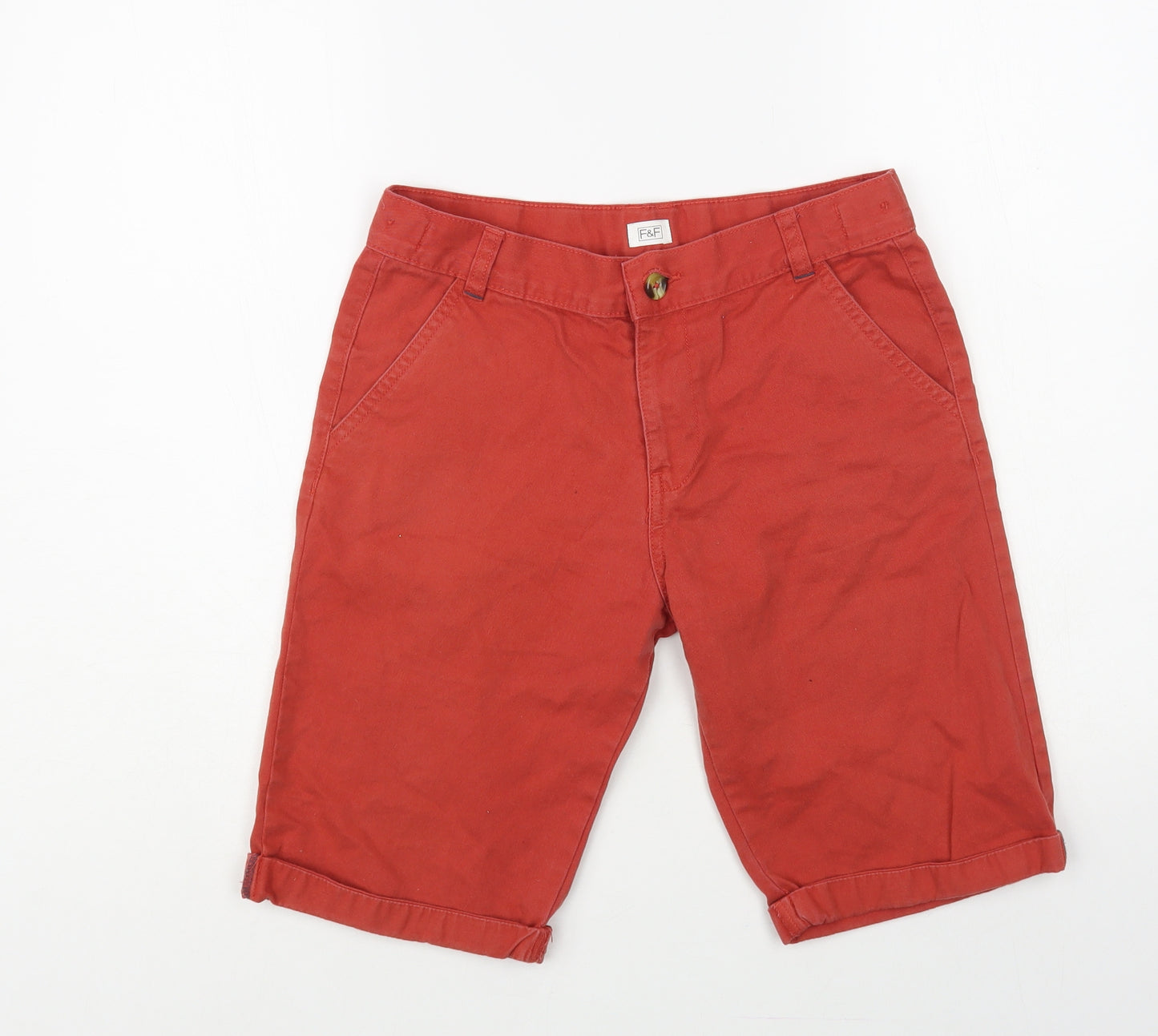 F&F Boys Red Cotton Chino Shorts Size 11-12 Years Regular Zip