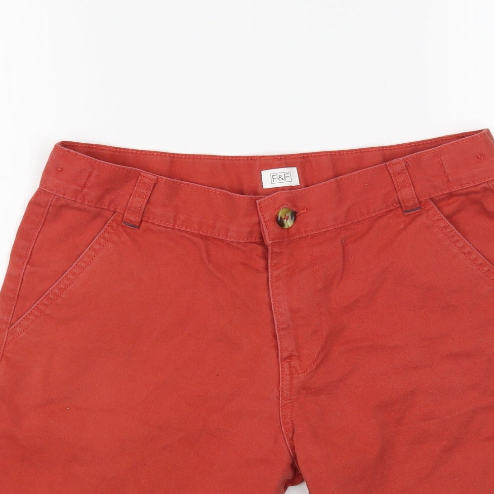 F&F Boys Red Cotton Chino Shorts Size 11-12 Years Regular Zip