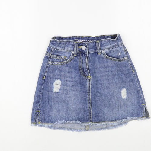 Matalan Girls Blue Cotton Mini Skirt Size 9 Years Regular Button