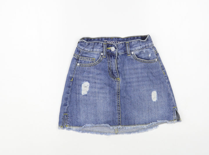 Matalan Girls Blue Cotton Mini Skirt Size 9 Years Regular Button