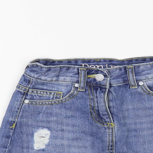 Matalan Girls Blue Cotton Mini Skirt Size 9 Years Regular Button