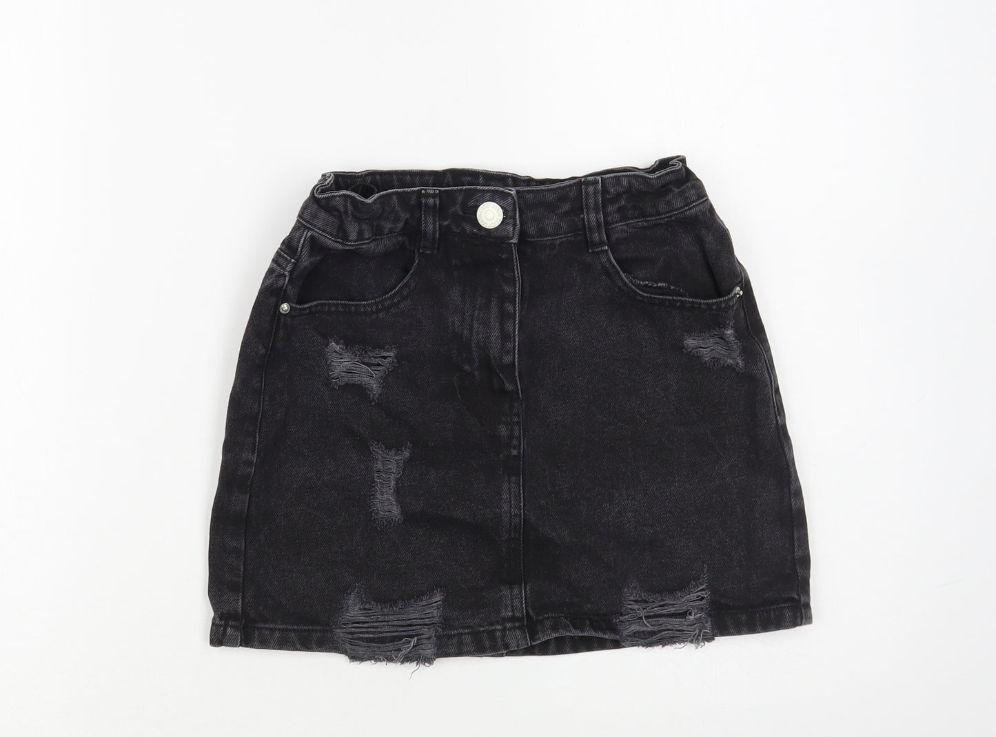 Matalan Girls Black Cotton Mini Skirt Size 10 Years Regular Button
