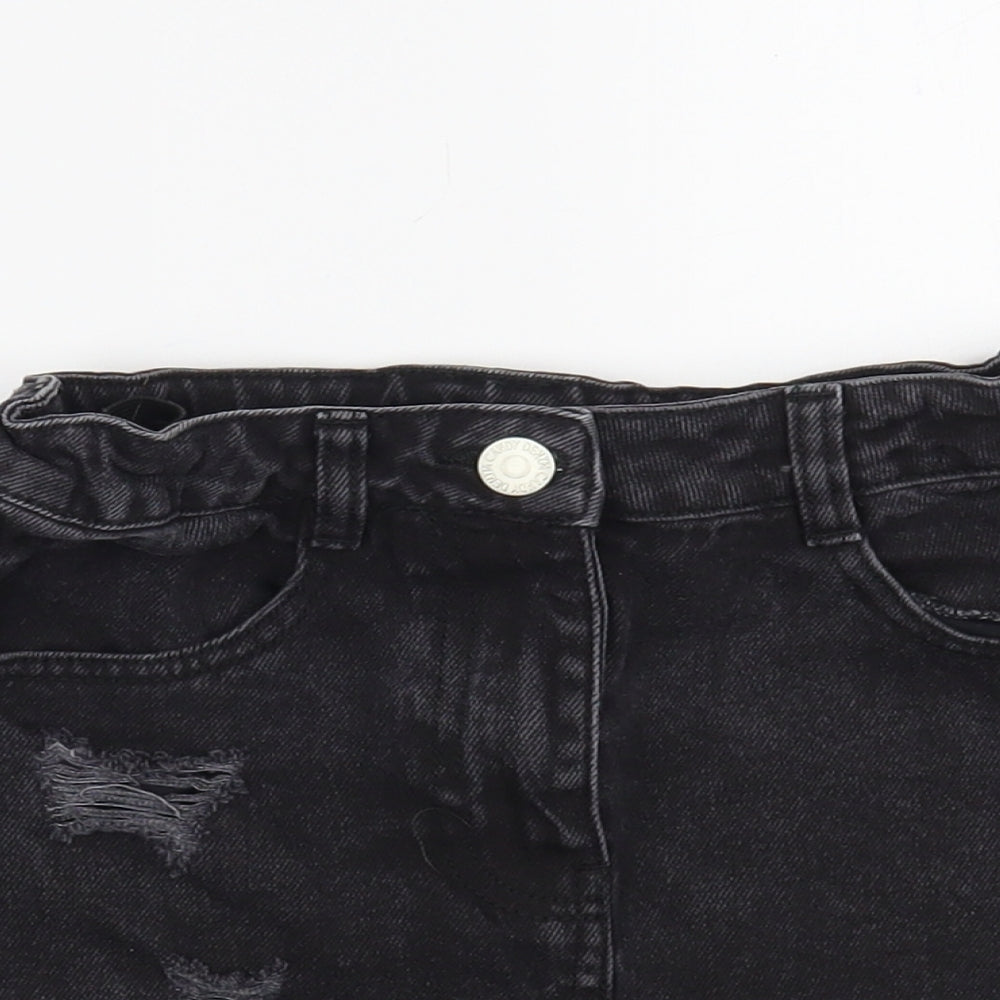 Matalan Girls Black Cotton Mini Skirt Size 10 Years Regular Button