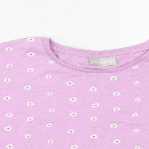 Matalan Girls Purple Floral Cotton Cropped T-Shirt Size 7 Years Crew Neck Pullover